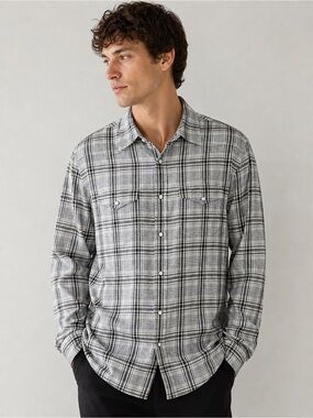 TODD SNYDER Gray Black Plaid Snap Front Western Shirt Large Cotton